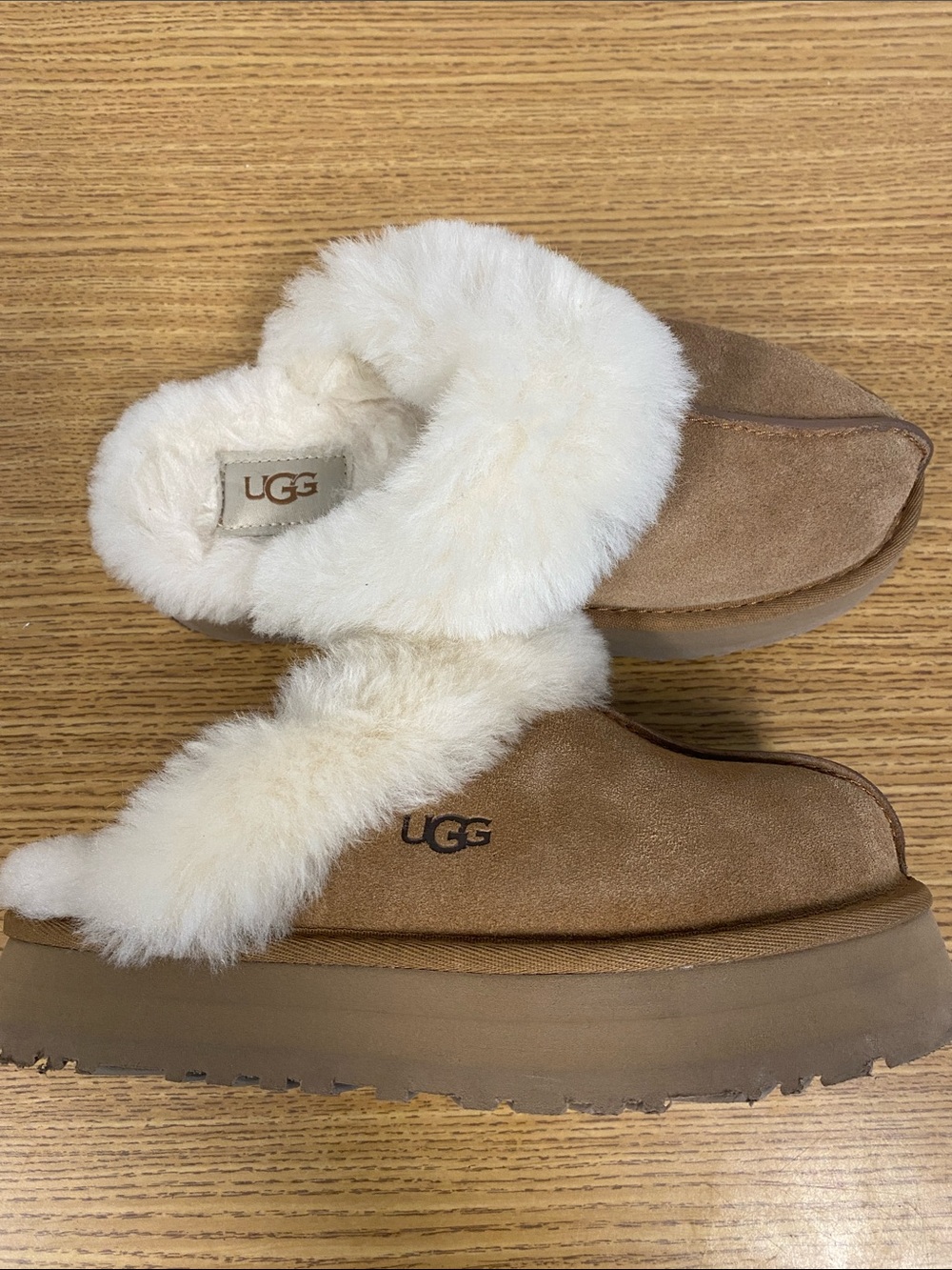 UGG Chestnut Suede Shearling Cuff Women's Slip-Ons